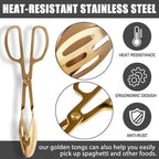 2 Pcs Serving Tongs, 10 Inch Buffet Tongs, Stainless Steel Kitchen Tongs with Comfort Grip, Cooking tongs for Salads, Appetizers, Cake, Bread, Cooking, Party, Barbecue, Desserts, Ice - Gold