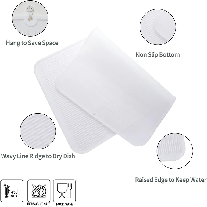 MicoYang Silicone Dish Drying Mat for Multiple Usage,Easy clean,Eco-friendly,Heat-resistant Silicone Mat for Kitchen Counter or Sink,Refrigerator or Drawer Liner Translucent 4XL 32 inches x 18 inches