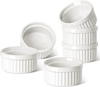 LE TAUCI Ramekins 6 OZ, Ceramic Souffle Dishes, Oven Safe Custard Cups for Baking, Creme Brulee, Pudding, Dessert, Microwave & Dishwasher Safe, Set of 6, White
