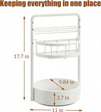 JEESA Rotating Spice Rack with Paper Towel Holder, 2 Tier Lazy Susan for Spices, Sturdy Iron Seasoning Organizer for Kitchen Countertop, White