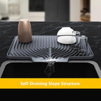 Silicone Drying Mat for Kitchen Counter , Dish Drying Rack Matt with Built in Drain, Small Dry Mats for Dishes Drying Pad for Kitchen Counter (20×15.7inch Extra Large, gray)