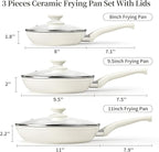 Ceramic Frying Pan Set with Lid - Non Stick Frying Pan with Lids, White Frying Pans Nonstick With Lid, Induction Skillet Set Egg Omelet Skillet Pan W/Lid, Healthy No Toxic Cookware Set, PFOA&PFAS Free