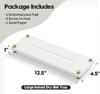 White Gold Dish Drying Rack Tray, Water Absorbing Stone Sink Caddy Kitchen Sink Organizer, Diatomite Bathroom Counter Faucet Mat Coaster, Soap Riser Dispenser Sponge Holder, White 12.5" x 4.5"