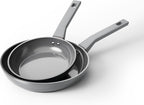 Sanho Diamond-Titanium Ceramic Nonstick Fry Pan Set, 20cm & 26cm Frying Pans, PFAS PFOA PTFE Free, Dishwasher Safe & Induction Compatible Cookware with Cool-Touch Handle, Gray