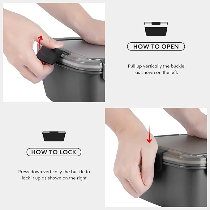 Cherrysea 2Pack Salad Lunch Container, 68oz Salad Bowls with 4 Compartments Tray,Leak Proof Lunch Box with Fork for Men,Women BPA-Free Snack Container with Sauce Container for Dressings - Black&Grey