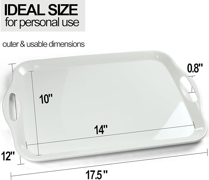 Czlizdyt Large Melamine Serving Tray with Handles, 17.5 x 12 in Rectangular Melamine Serving Platter, Dishwasher Safe Trays for Eating, Appetizer, Charcuterie, Snack, Fruit, Desserts, Set of 2, White