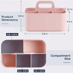 Multiuse Caddy Organizer with Handle, Portable Divided Plastic Tote Bin - Art Craft, Stationary Pen Marker Crayons, Makeup Hair Supplies Storage - Bathroom, Classroom, Dorm, Office, Desk Holder - Pink