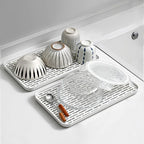 2 Pack Serving Tray & Dish Rack & Flat Drain Board, Multi-Use Tray for Serving, Fruit Drain, Cup Drain, White & Grey, Perfect for Coffee Table, Kitchen, Outdoors (8.85W x 15.35L)