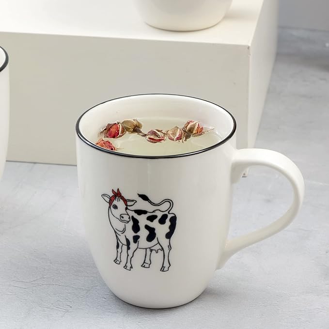 LEHAHA Farmhouse Coffee Mugs Set,16 OZ Animal Large Ceramic Mugs with Handle, Set of 6, Christmas Porcelain Cups for Coffee, Tea, Cocoa, Office and Home Use, Practical Gift, Assorted Design