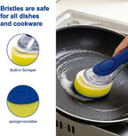 CELOX Dish Sponge with Handle, Dish Sponge with Soap Dispenser for Cleaning Kitchen