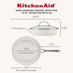 KitchenAid Hard Anodized Ceramic Induction Nonstick Cookware Frying Pan/Skillet with Lid, Dishwasher Safe, 12.25 Inch Non Stick Fry Pan with Stainless Steel Handle - Porcelain White