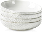 Sureasy 9.7" Pasta Bowls Set of 4-42 oz Large Salad Bowls for Kitchen, Embossed Ceramic Serving Bowls for Fruits, Soup, Pasta and Salad, Microwave & Dishwasher Safe, White