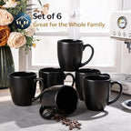 GBhome 12oz Coffee Mugs Set of 6, Large Ceramic Coffee Mugs for Man, Woman, Dad, Mom, Modern Coffee Mugs Set with handle for Tea/Latte/Cappuccino/Milk/Cocoa. Dishwasher&Microwave Safe,Matte Black