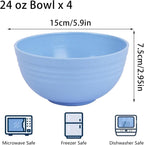 Unbreakable Wheat Straw Cereal Bowls Set of 4, 24 OZ Microwave and Dishwasher Safe Lightweight Soup and Salad Bowl Sets, Reusable Dessert Bowls for Rice, Pasta, Snack, Fruit, BPA Free (Blue)