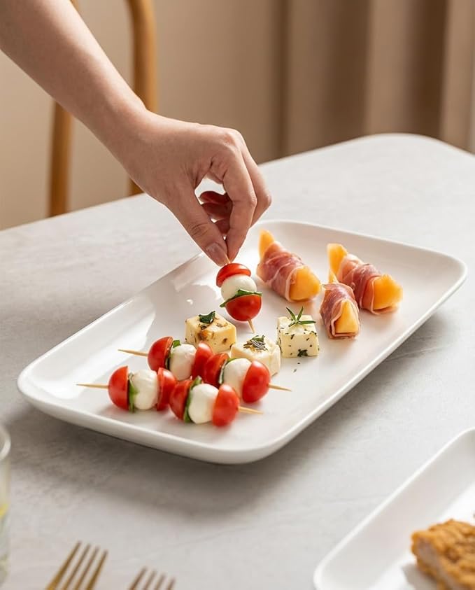 DELLING Large Serving Platter Set of 3, 16/14/12 Inch Porcelain Serving Trays for Party - White Ceramic Rectangular Platters for Entertaining, Appetizer Fruit Tray for Easter Bridal Shower Dinner