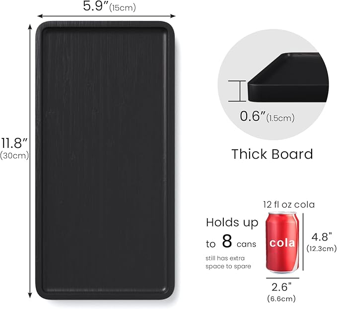 VERTORGAN Bamboo Serving Tray,11.8x5.9 Inch Decorative Trays Platter for Coffee Table,Living Room,Bar,Party,Mini Charcuterie Boards Cheese Board,Home Decor（Black）