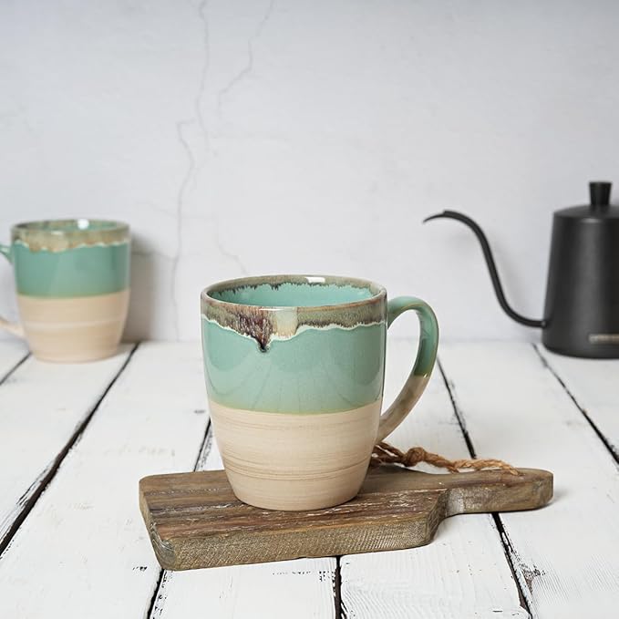 Bosmarlin Ceramic Coffee Mug Set of 4, 17 Oz, 5 Colors to Choose, Tea Cups, Dishwasher and Microwave Safe, Reactive Glaze (Green)