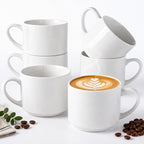 GBhome 14 OZ Coffee Mugs Set of 6, Stackable Ceramic Mugs for Men, Women, Modern Coffee Mugs With Stable Base for Latte,Tea,Cappuccino. Dishwasher & Microwave Safe, White