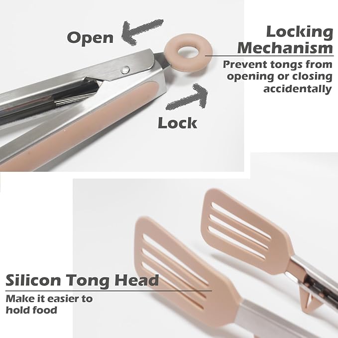 Tongs for Cooking, 12" Kitchen Tongs with Silicone Tips, Food Grade Serving Tongs Set of 3, Pink