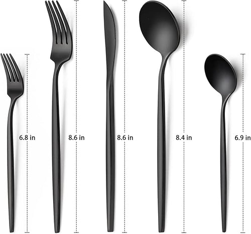 30-Piece Black Silverware Set, Flatware Set for 6, Food-Grade Stainless Steel Tableware Cutlery Set, Utensil Sets Kitchen Cutlery for Home Office Restaurant Hotel
