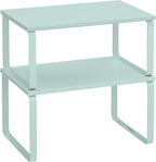 SONGMICS Cabinet Organizer Shelf, Set of 2 Kitchen Counter Shelves, Kitchen Storage, Spice Rack, Stackable, Expandable, Metal and Engineered Wood, Moonlight Green UKCS002C01