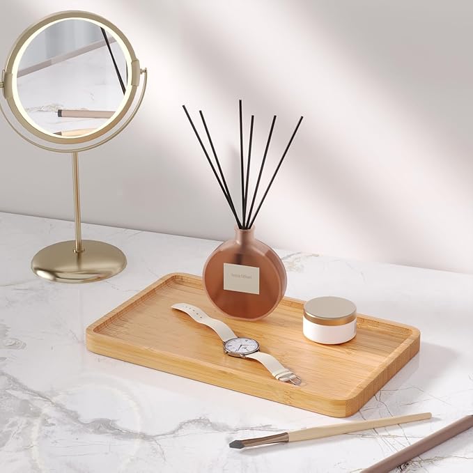 VERTORGAN Bamboo Serving Tray,9.8x5.9 Inch Decorative Trays Platter for Coffee Table,Living Room,Bar,Party,Mini Charcuterie Boards Cheese Board,Home Decor（Natural）