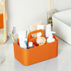 Multiuse Caddy Organizer with Handle, Portable Divided Plastic Tote Bin - Art Craft, Stationary Pen Marker Crayon, Makeup Hair Supplies Storage - Bathroom, Classroom, Dorm, Office, Desk Holder -Orange