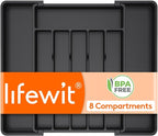 Lifewit Silverware Drawer Organizer, Expandable Utensil Tray for Kitchen, BPA Free Flatware and Cutlery Holder, Adjustable Plastic Storage for Spoons Forks Knives, 11-18 x 14", Black