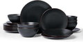 Famiware Venus Plates and Bowls Sets with Trim, 18 Pieces Stoneware Chip Resistant Dinnerware Dishes for 6, Matte Black - Microwave/Dishwasher Safe, Modern Minimalist, for Everyday Meals/Formal Dining