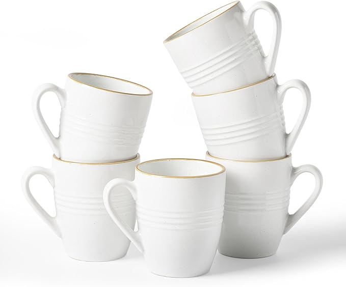 famiware Jupiter Coffee Mugs Set of 6, 13 oz Coffee Mug, Microwave and Dishwasher Safe, Coffee Cups with Handle for Coffee, Tea, Cocoa, Milk, White