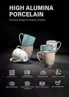 Esfour Ceramic Coffee Mugs Set Of 6, 14 Oz Large Handle Heavy Duty Cups - Microwave Dishwasher Safe - Latte, Cappuccino, Tea, Cocoa, Mocha - Men, Women, Home Office Daily Use, Natural Assorted Colors