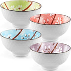 Ceramic Rice Bowls 10 oz, Sakura Bowl Gift Set, Assorted Color Dinnerware Serving Bowls for Rice, Cereal, Noodle, Soup, Desserts, Pack of 4 (Cherry Blossom)