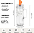 ANOTION Bamboo Mason Leakproof Mason Jar Cups with Lids and Straws, Cap Cup 24oz Glass Tumbler with Handle, Rotating Lid Silicone Straw, Reusable Iced Coffee Matcha Cup Coffee Gifts for Women 2pc