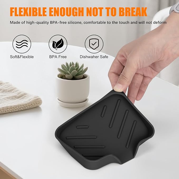 2 Pack Silicone Soap Dish, Self Draining Soap Dish, Non Slip Bar Soap and Sponge Holder for Bathroom Kitchen Sink Counter Organizer, Easy to Clean Soap Tray Waterfall Soap Saver 4.7"×3.9"