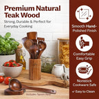 9 Piece Premium Teak Wooden Cooking Utensils Set- Spoons and Spatulas with Holder and Spoon Rest, Heat-Resistant, Non-Stick Safe, Lightweight Kitchen Tools (9)