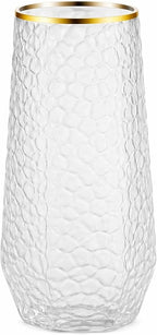 48 Pack Ribbed Stemless Champagne Flutes Gold Rim – 24 9oz Mimosa Glasses & 24 12oz Plastic Cups, BPA-Free Disposable Shatterproof Toasting Glasses for Weddings, Parties, Cocktail Wine Bar Events