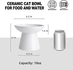 6.2 Inch Extra Wide Elevated Ceramic Cat Bowls, Food and Water Bowl Set for Elder Big Cats Small Dogs, Raised Design for Pet Easy Eating, Protect Cat's Spine Set of 2(White)