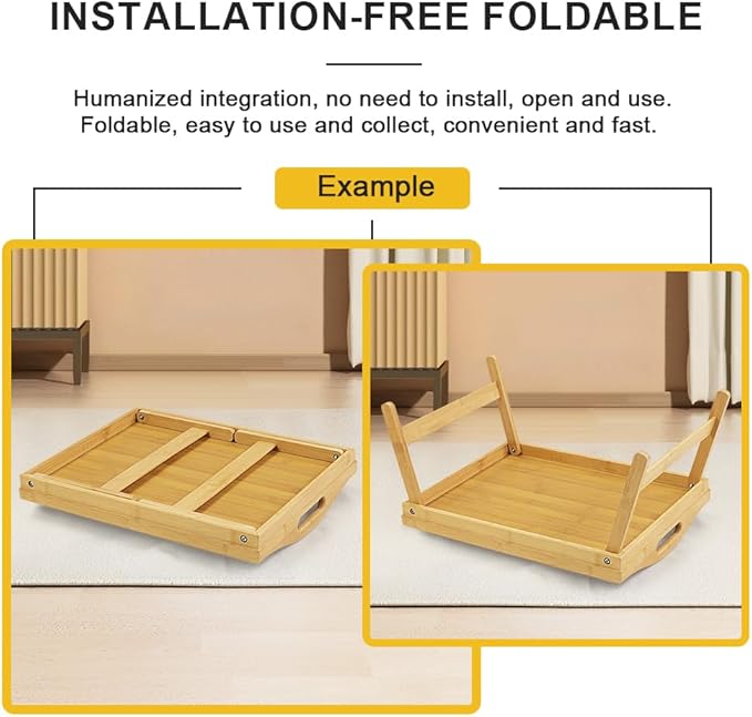 WKWKER Bamboo Bed Tray Table with Folding Legs Set of 2 Foldable Breakfast Tray Portable Serving Table Laptop Snack Drawing Breakfast Trays for Bed (Set of 2)