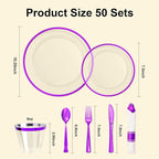 BESTSTAR 350PCS Clear and Purple Disposable Plates Set for 50 Guests, 100 Plastic Plates, 50 Plastic Cups, 50 Pre-Rolled Napkins with Cutlery for Party, Birthday, Wedding, Thanksgiving, Christmas