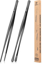 2 Pcs 12-Inch Kitchen Tweezers Fine Tweezer Tongs, Stainless Steel Professional Long Cooking Tweezers for BBQ, Sea Food, Repairing and Serving (BLACK)