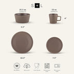 Stone Lain Celina Stoneware 16-Piece Modern Dinnerware Set, Plates and Bowls, Matte Brown, Service For 4, Microwave & Dishwasher Safe