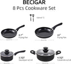 8pcs Black Ceramic Pots and Pans Set, Cooking Pan Set,Cooking Pot Set Ceramic Pan Set, Nonstick Cookware Set, Induction Safe Kitchen Cooking Set with Frying Pans, Saucepans, shovel and Ladle