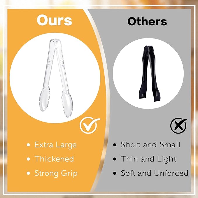 Mwellewm 24 Pc Plastic Tongs for Serving 9 Inch Bulk Reusable or Disposable Tongs Heavy Duty Hard Serving Utensils Set Large Salad Tong for Kitchen Party Food Buffet Appetizer BBQ Event Catering Clear