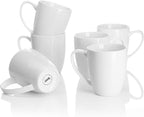 Sweese Porcelain White Coffee Mugs - 12 Ounce - Set of 6, Coffee Cups for Latte, Hot Tea, Cappuccino, Mocha, Cocoa, Festival Gift, Microwave Safe ﻿