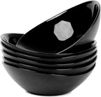 LaGlint 12 OZ Bowl Set of 6, Opal Glass 6 inch Oval Small Ice Cream Bowls for Breakfast Snack Dessert, Side Dishes, Fruit Kitchen, Microwave & Dishwasher Safe, Black