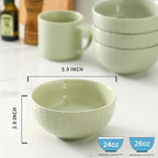 HASENSE Ceramic Cereal Bowls Set of 4, 26 Oz Embossed Soup Bowls for Kitchen, Modern Cereal Bowls, Microwave & Dishwasher Safe, Stackable Serving Bowls for Salad, Pasta, Oatmeal, Fruit, Green