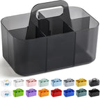 Multiuse Caddy Organizer with Handle, Portable Plastic Tote Bin - Art Craft, Stationary Pen Marker Crayons, Makeup Hair Supplies Storage - Bathroom, Classroom, Dorm, Office, Desk Holder - Clear Black