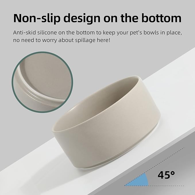 Havniva Non-Slip 8.2inch Ceramic Dog Food and Water Bowl for Large Breed Dogs, Pet Bowl for Replacement (Single Bowl, Grey)