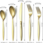 Evanda Gold Silverware Set 60 Piece Service for 12, Titanium Gold Plated Stainless Steel Modern Flatware Set, Knives Forks Spoons Set for Wedding, Parties, Birthday, Restauroom, Dishwasher Safe
