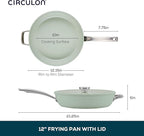 Circulon Halo with LaserDefense Ceramic Nonstick Frying Pan with Helper Handle and Lid, Made Without PFAS, Compatible with All Stovetops, Dishwasher and Oven Safe, 12 Inch Skillet - Sage